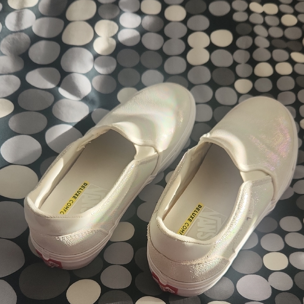 Vans Ortholite White Iridescent Shimmer Slip Ons, Ladies Size 9